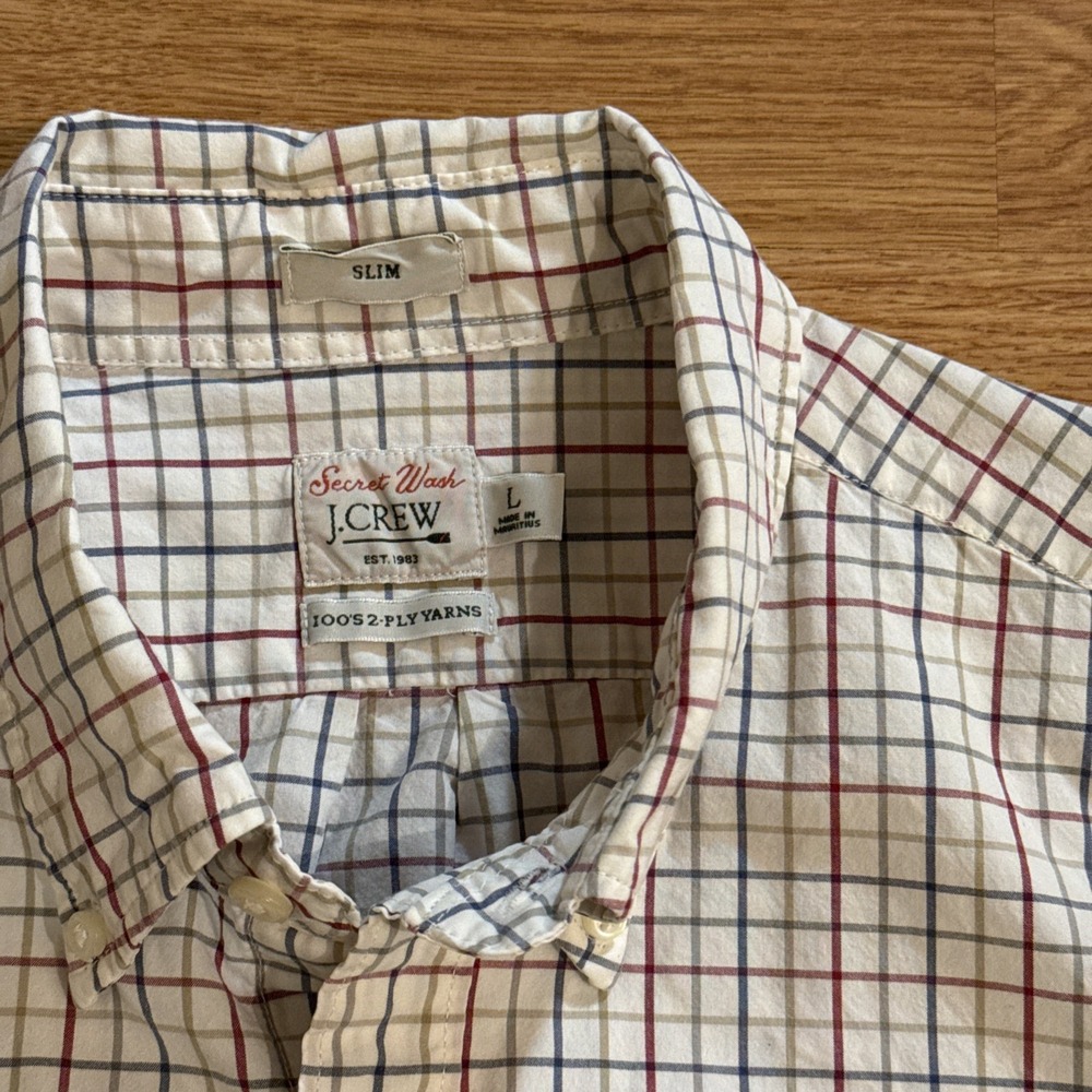 J. Crew Shirt Men's Multicolor Large Slim Fit Secret Wash 100's 2 Ply Yarns - Picture 2 of 7
